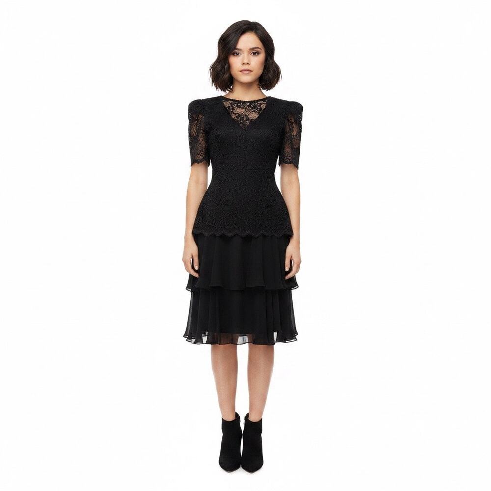 Vintage Black Lace & Chiffon Drop‑Waist Dress by à la carte California